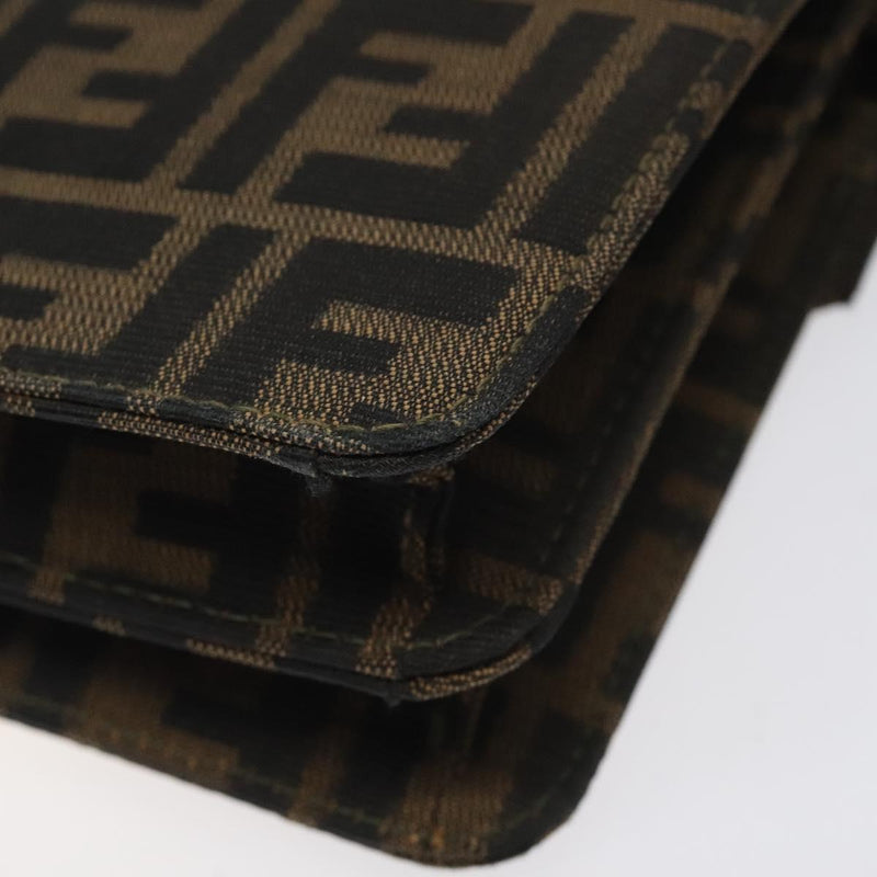 FENDI Zucca Canvas Shoulder Bag Black Brown gold Auth BA1255