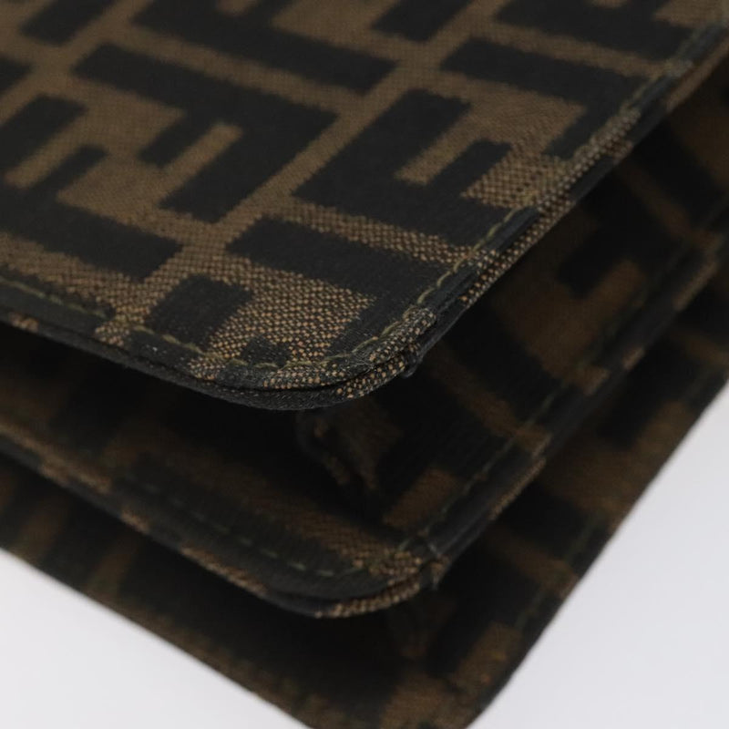 FENDI Zucca Canvas Shoulder Bag Black Brown gold Auth BA1255