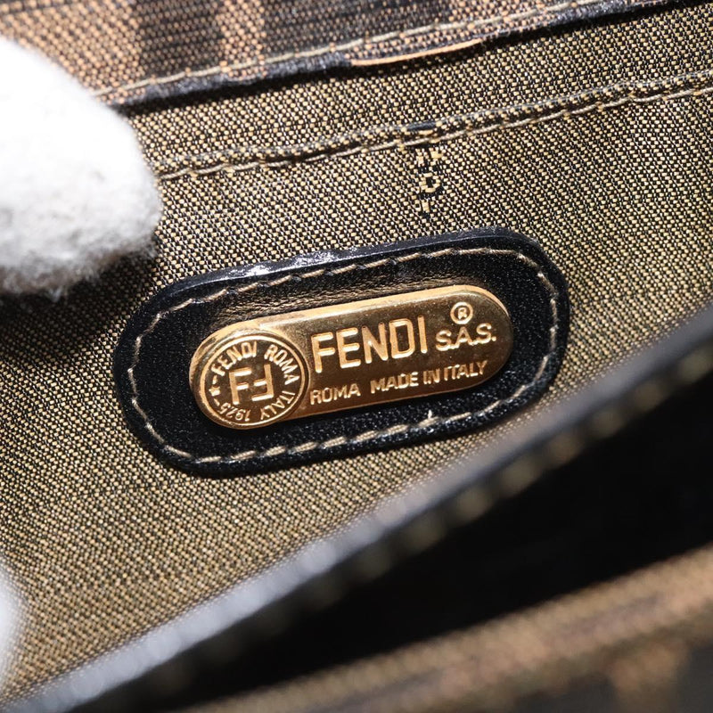 FENDI Zucca Canvas Shoulder Bag Black Brown gold Auth BA1255