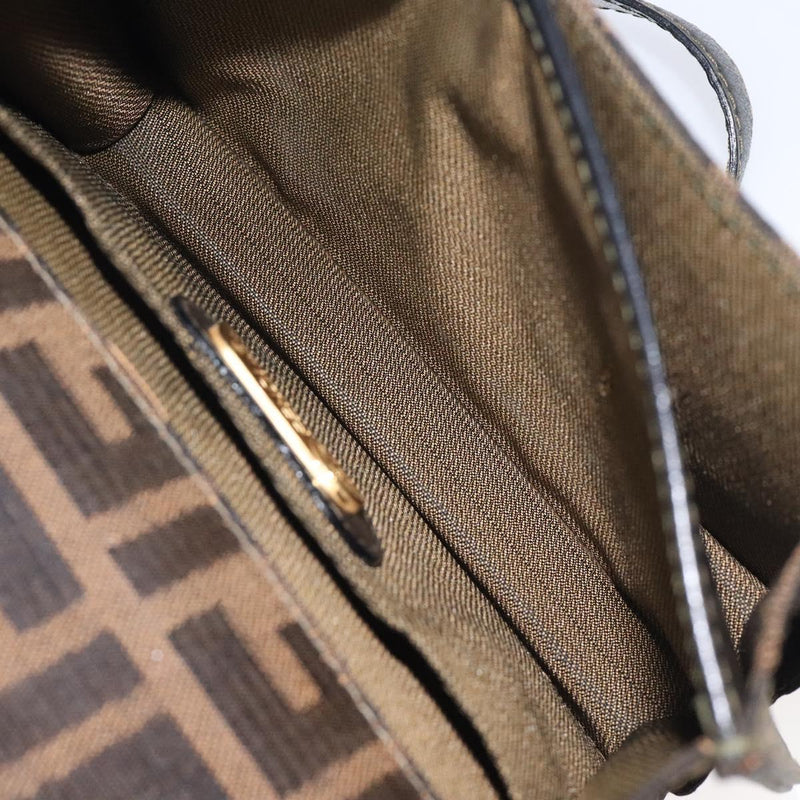 FENDI Zucca Canvas Shoulder Bag Black Brown gold Auth BA1255