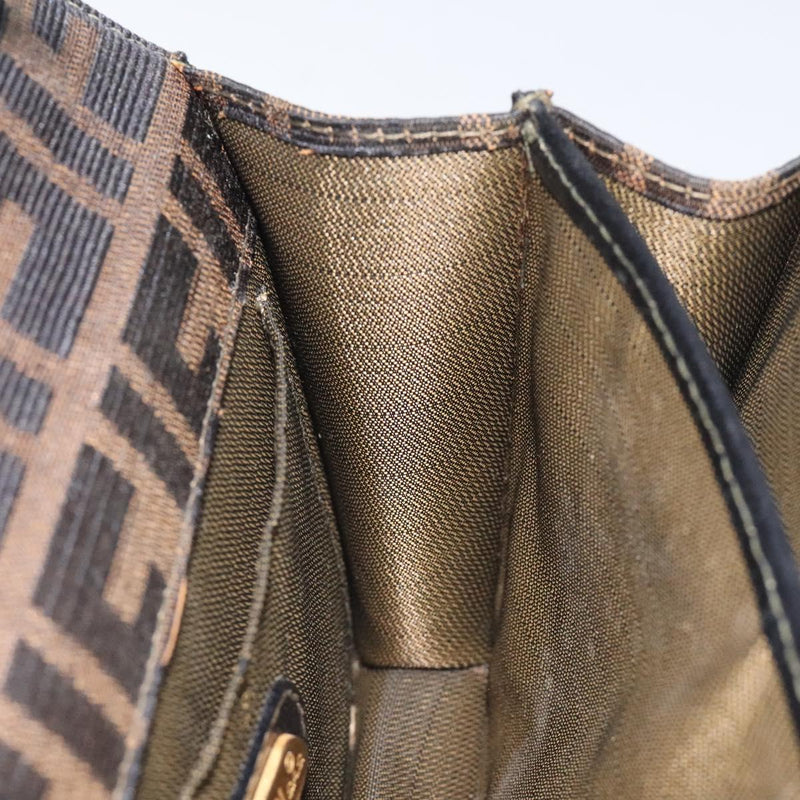 FENDI Zucca Canvas Shoulder Bag Black Brown gold Auth BA1255