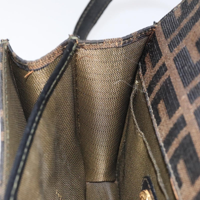 FENDI Zucca Canvas Shoulder Bag Black Brown gold Auth BA1255