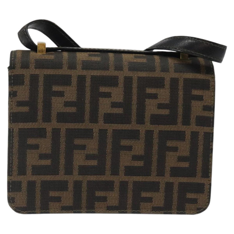 FENDI Zucca Canvas Shoulder Bag Black Brown gold Auth BA1255