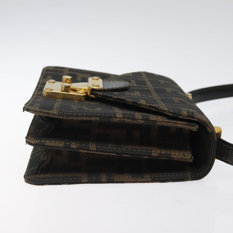 FENDI Zucca Canvas Shoulder Bag Black Brown gold Auth BA1255