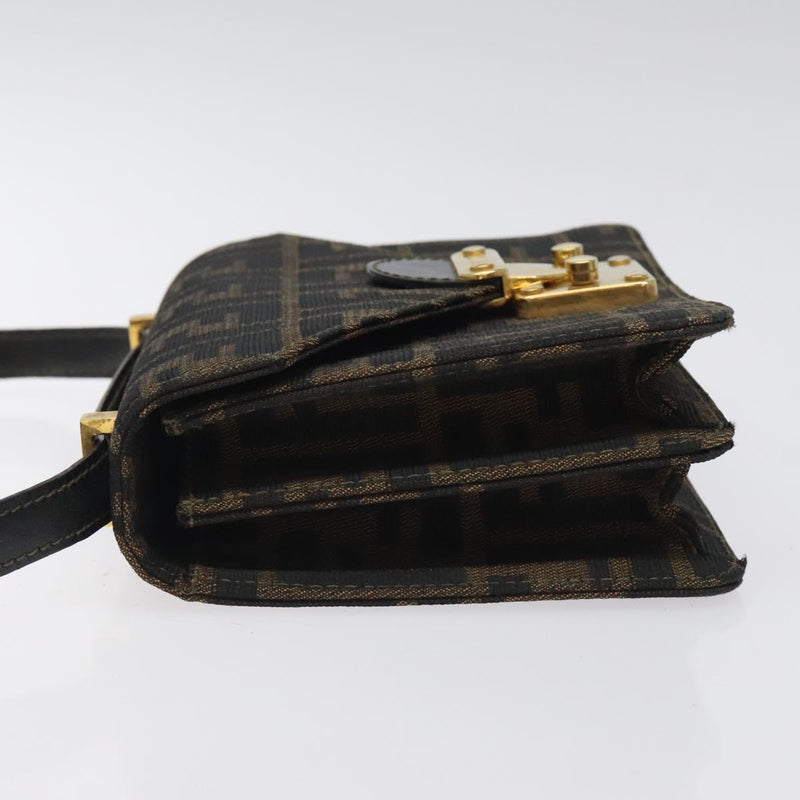 FENDI Zucca Canvas Shoulder Bag Black Brown gold Auth BA1255