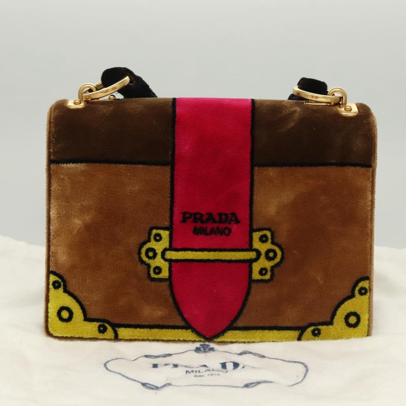 PRADA Shoulder Bag Velor Brown Gold Auth BA1261AM