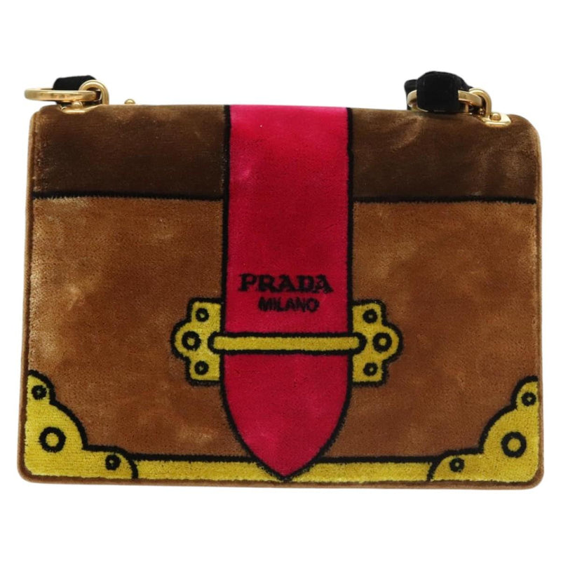 PRADA Shoulder Bag Velor Brown Gold Auth BA1261AM