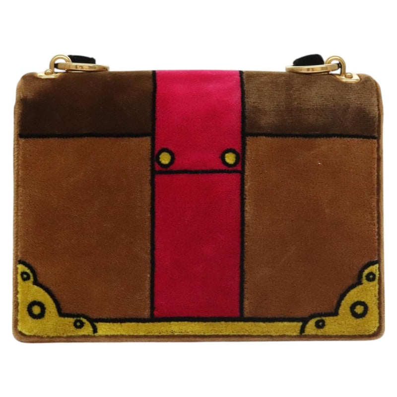 PRADA Shoulder Bag Velor Brown Gold Auth BA1261AM