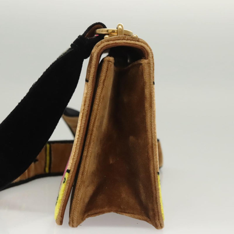 PRADA Shoulder Bag Velor Brown Gold Auth BA1261AM