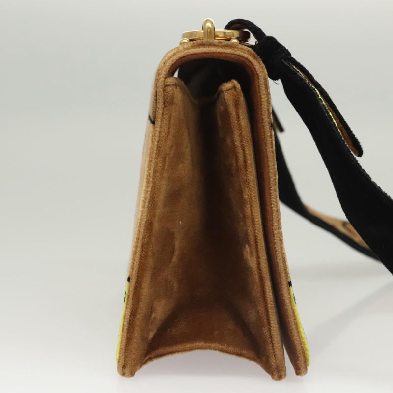 PRADA Shoulder Bag Velor Brown Gold Auth BA1261AM