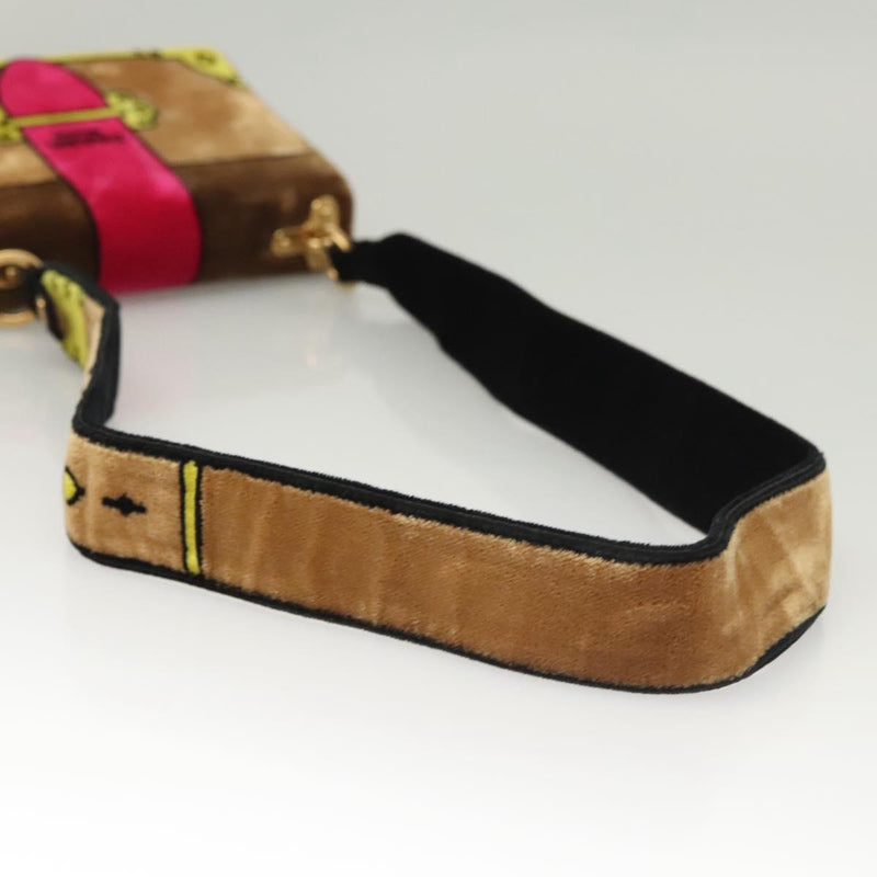 PRADA Shoulder Bag Velor Brown Gold Auth BA1261AM