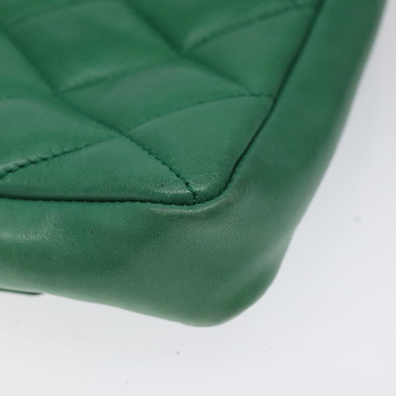 CHANEL Matelasse Pouch Lamb Skin Green Gold CC Auth BA1293