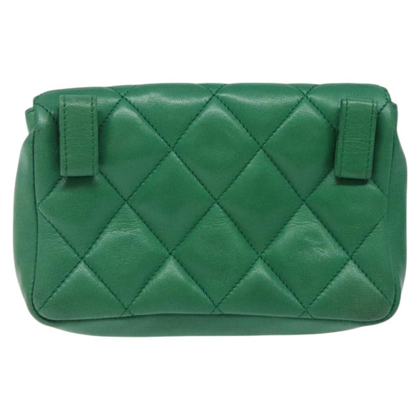 CHANEL Matelasse Pouch Lamb Skin Green Gold CC Auth BA1293