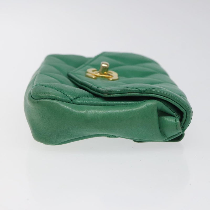 CHANEL Matelasse Pouch Lamb Skin Green Gold CC Auth BA1293