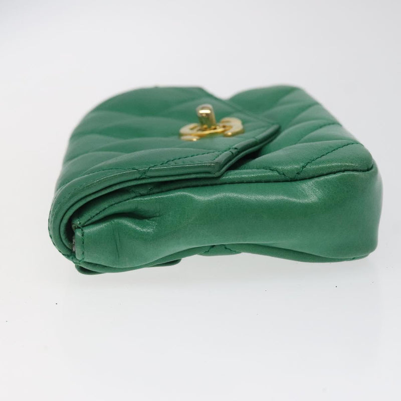 CHANEL Matelasse Pouch Lamb Skin Green Gold CC Auth BA1293