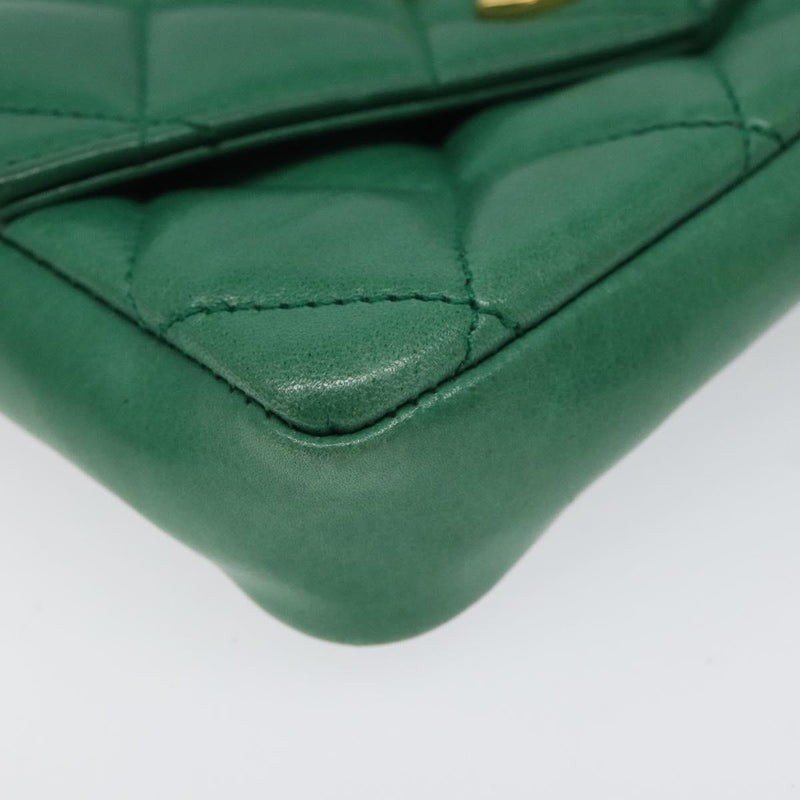 CHANEL Matelasse Pouch Lamb Skin Green Gold CC Auth BA1293