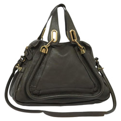 Chloe Paraty Hand Bag Leather 2way Gray Gold Auth BA1309