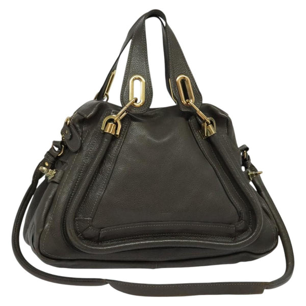 Chloe Paraty Hand Bag Leather 2way Gray Gold Auth BA1309