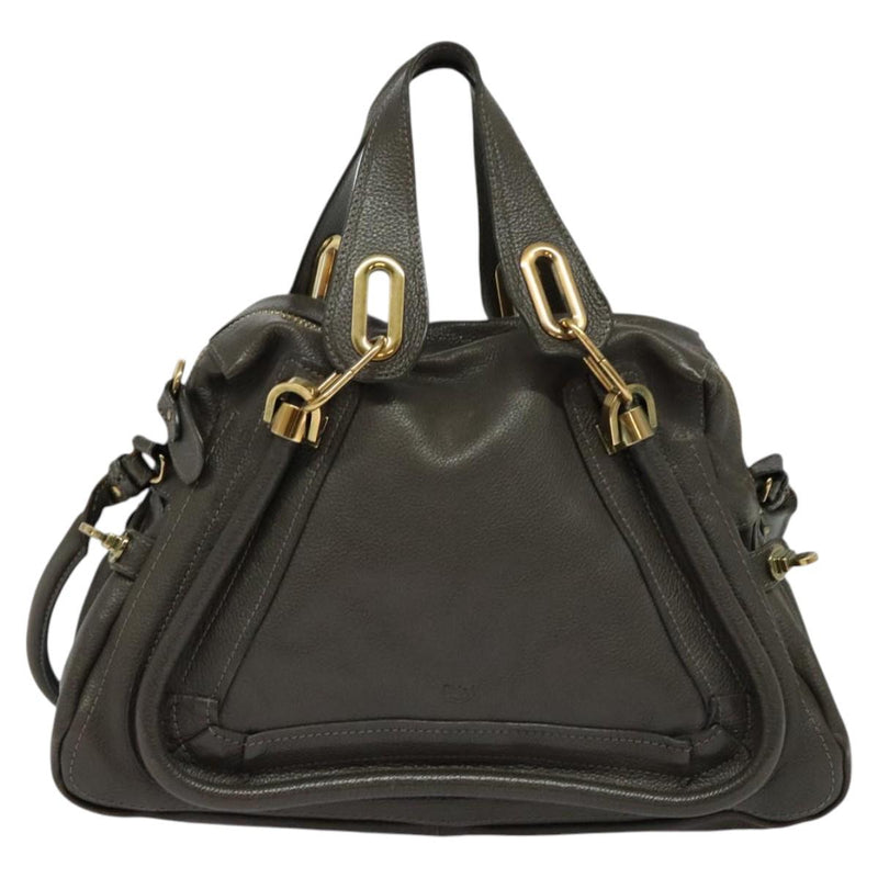 Chloe Paraty Hand Bag Leather 2way Gray Gold Auth BA1309