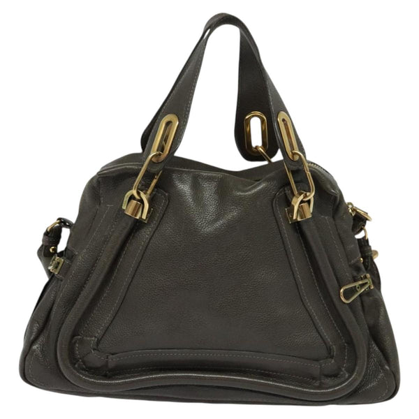 Chloe Paraty Hand Bag Leather 2way Gray Gold Auth BA1309