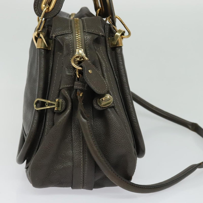 Chloe Paraty Hand Bag Leather 2way Gray Gold Auth BA1309