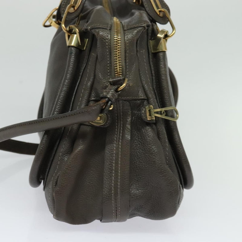 Chloe Paraty Hand Bag Leather 2way Gray Gold Auth BA1309
