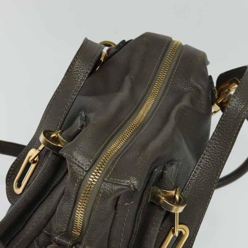 Chloe Paraty Hand Bag Leather 2way Gray Gold Auth BA1309