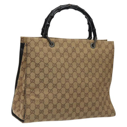 GUCCI GG Canvas Bamboo Hand Bag Beige 002.1010 Auth BA1315