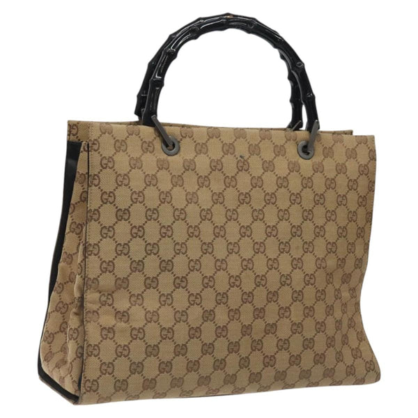 GUCCI GG Canvas Bamboo Hand Bag Beige 002.1010 Auth BA1315