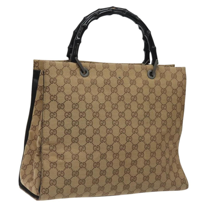 GUCCI GG Canvas Bamboo Hand Bag Beige 002.1010 Auth BA1315