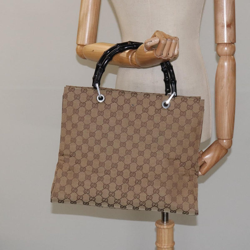 GUCCI GG Canvas Bamboo Hand Bag Beige 002.1010 Auth BA1315