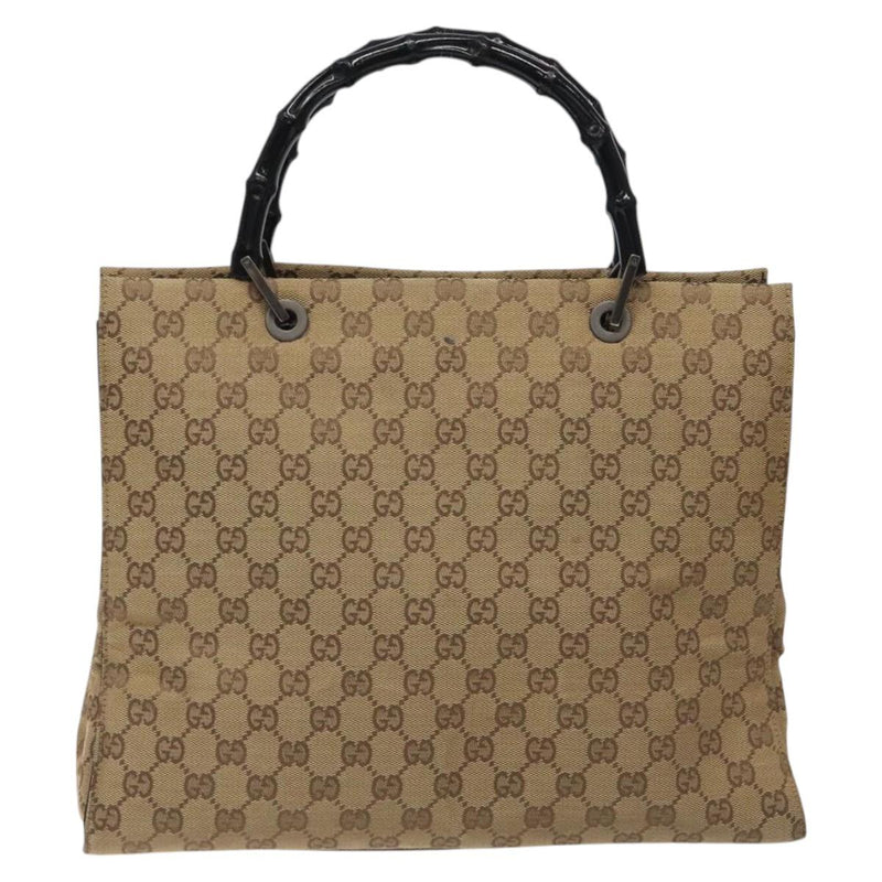 GUCCI GG Canvas Bamboo Hand Bag Beige 002.1010 Auth BA1315