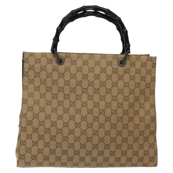 GUCCI GG Canvas Bamboo Hand Bag Beige 002.1010 Auth BA1315