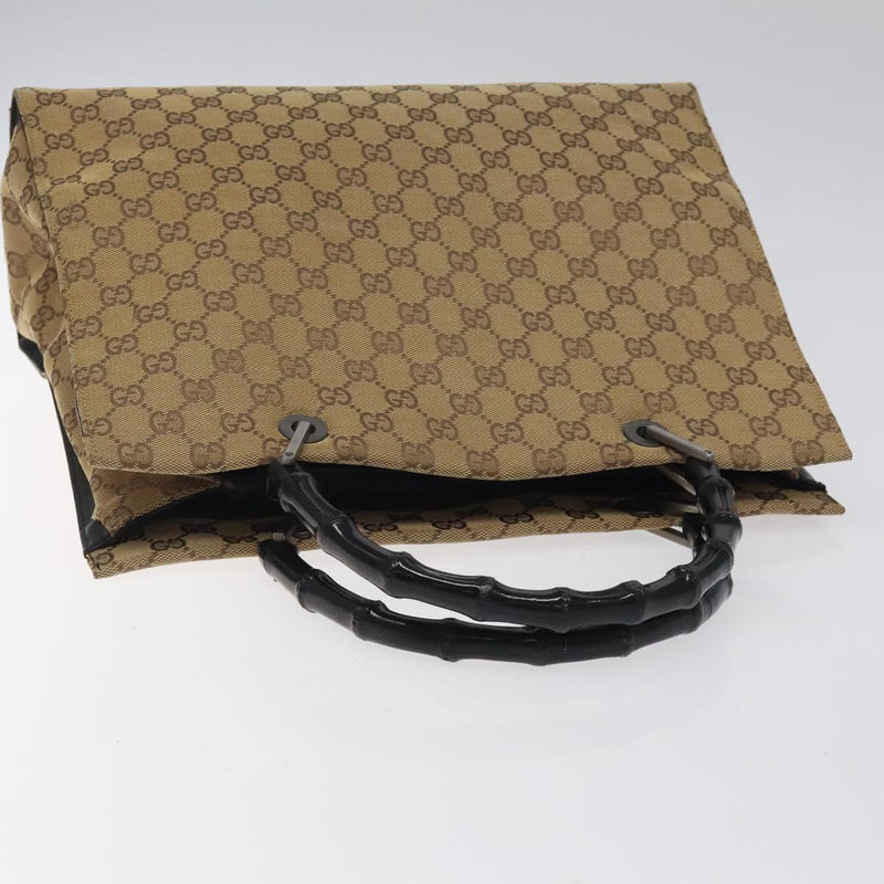 GUCCI GG Canvas Bamboo Hand Bag Beige 002.1010 Auth BA1315