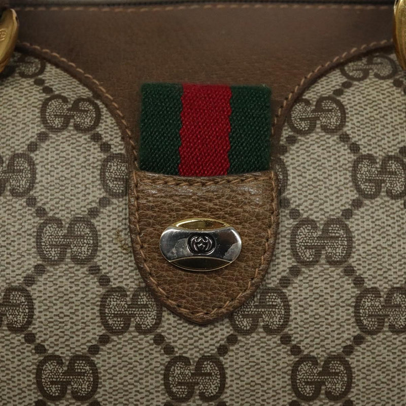 GUCCI GG Supreme Web Sherry Line Hand Bag PVC Leather Beige Auth BA1316