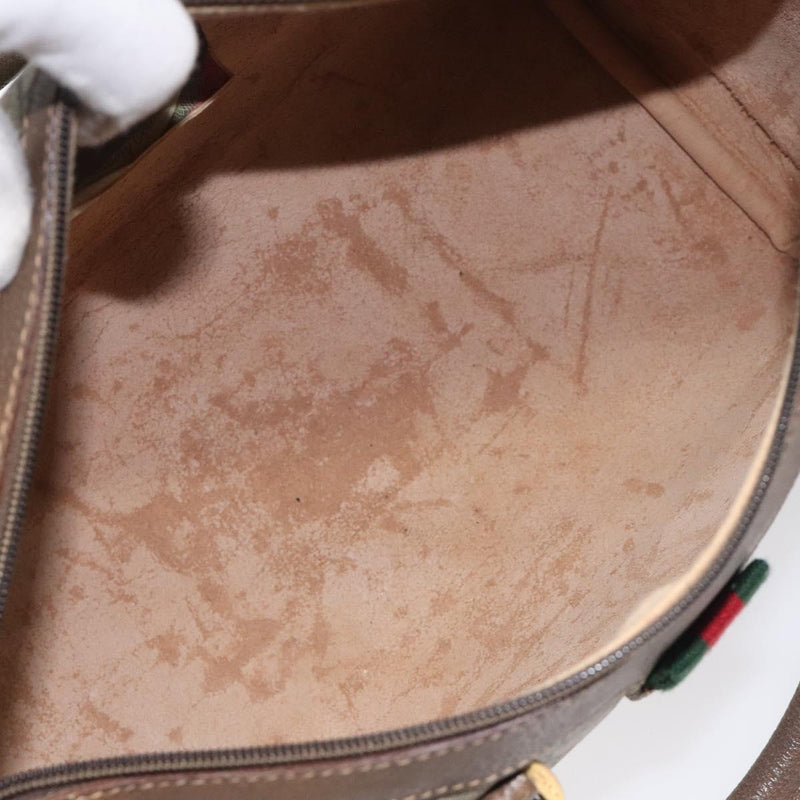 GUCCI GG Supreme Web Sherry Line Hand Bag PVC Leather Beige Auth BA1316