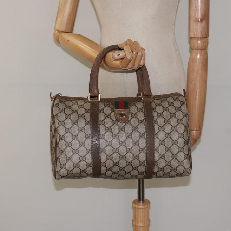 GUCCI GG Supreme Web Sherry Line Hand Bag PVC Leather Beige Auth BA1316