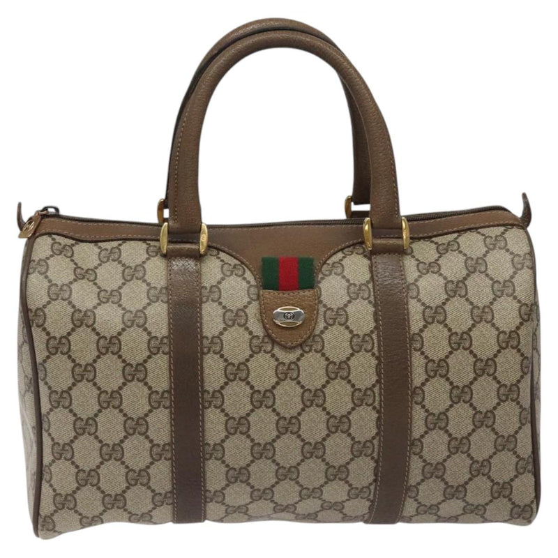 GUCCI GG Supreme Web Sherry Line Hand Bag PVC Leather Beige Auth BA1316