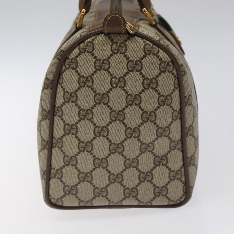 GUCCI GG Supreme Web Sherry Line Hand Bag PVC Leather Beige Auth BA1316
