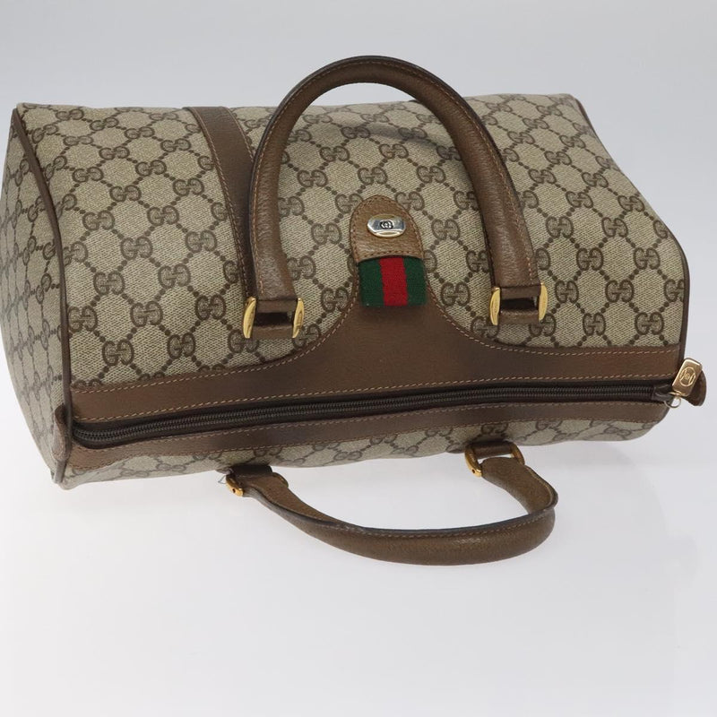 GUCCI GG Supreme Web Sherry Line Hand Bag PVC Leather Beige Auth BA1316