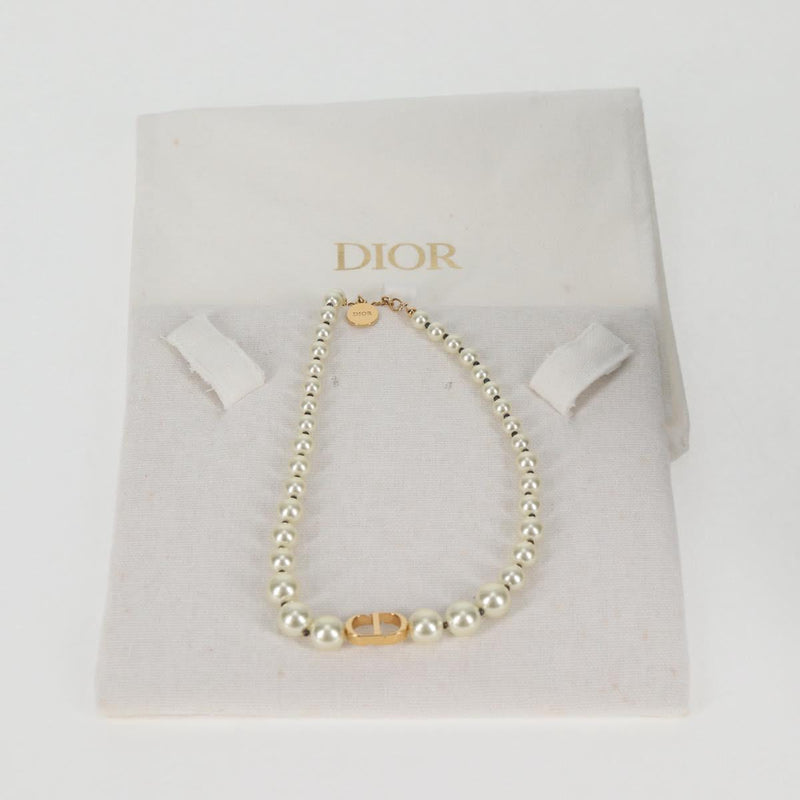 Christian Dior Necklace Pearl White Auth BA1350AM