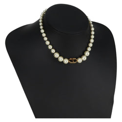 Christian Dior Necklace Pearl White Auth BA1350AM