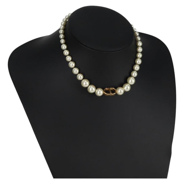 Christian Dior Necklace Pearl White Auth BA1350AM