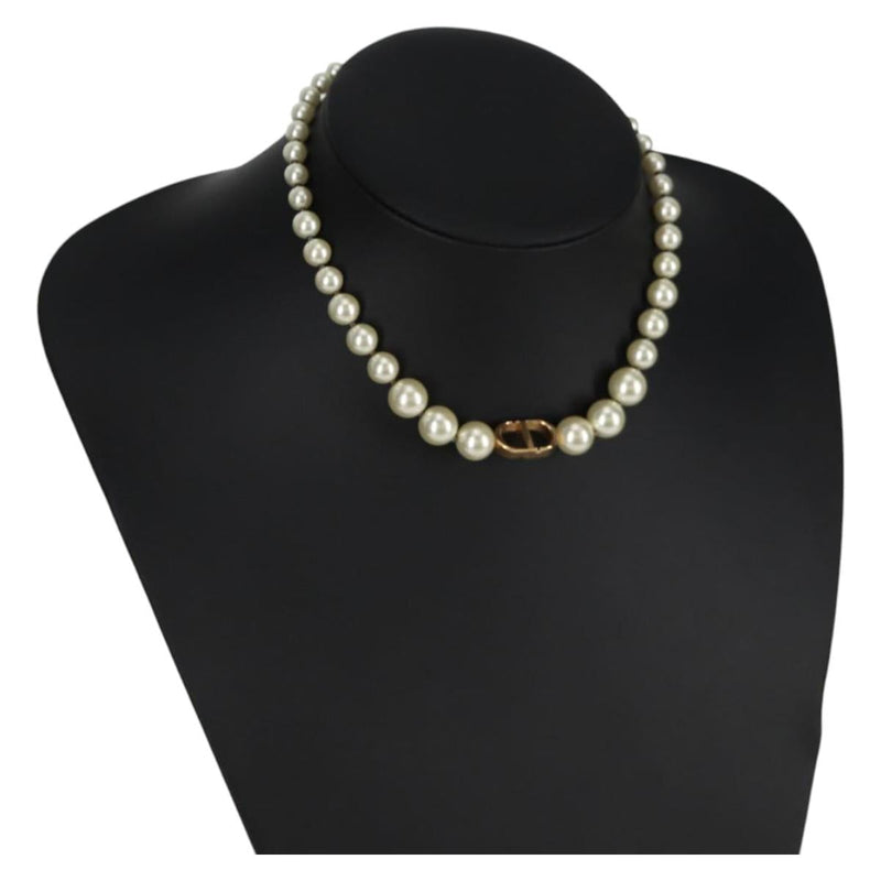 Christian Dior Necklace Pearl White Auth BA1350AM
