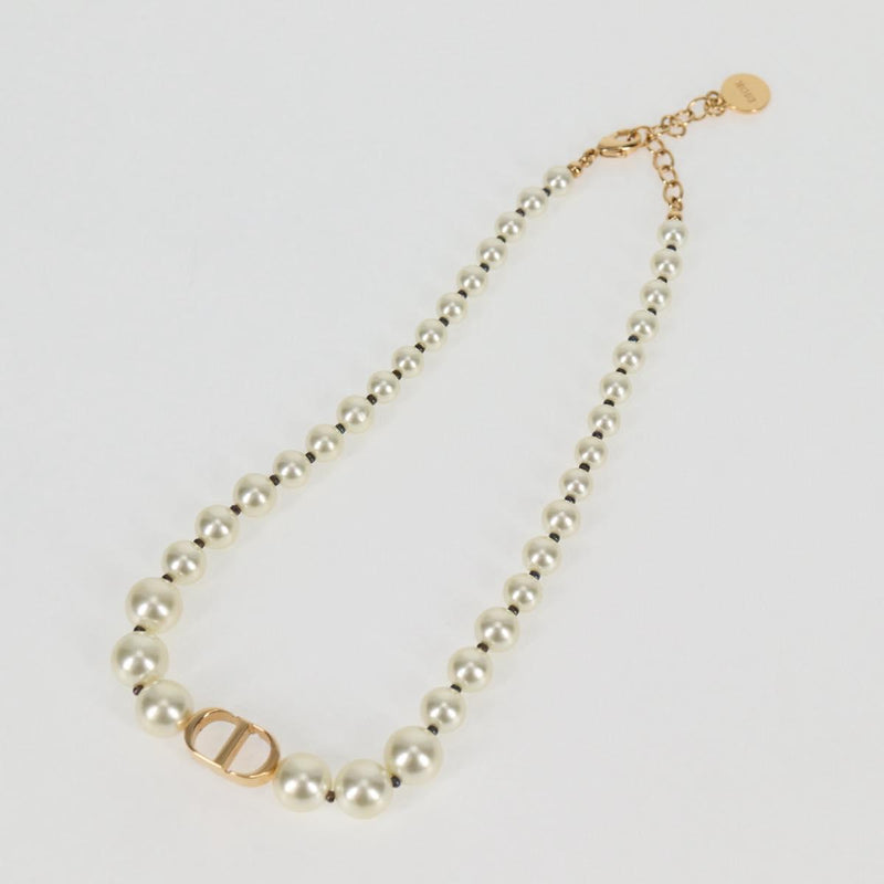 Christian Dior Necklace Pearl White Auth BA1350AM