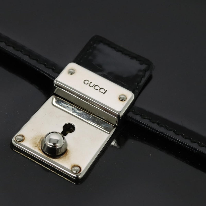 GUCCI Shoulder Bag Patent Leather Black Silver 018 123 1003 Auth BA1383