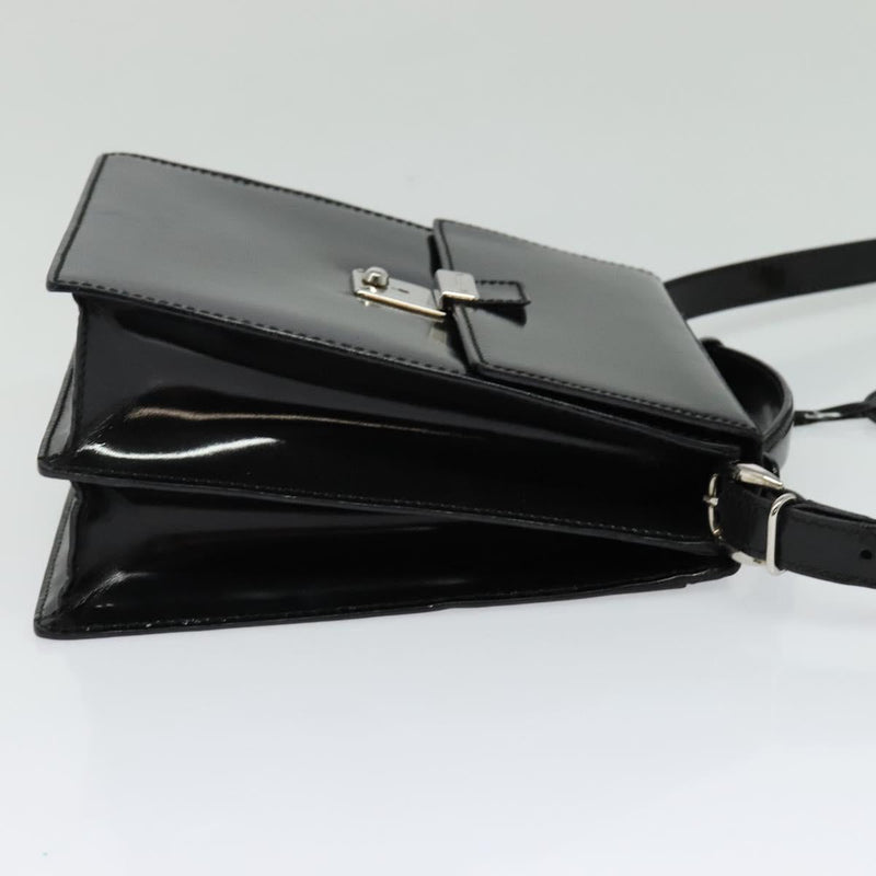 GUCCI Shoulder Bag Patent Leather Black Silver 018 123 1003 Auth BA1383