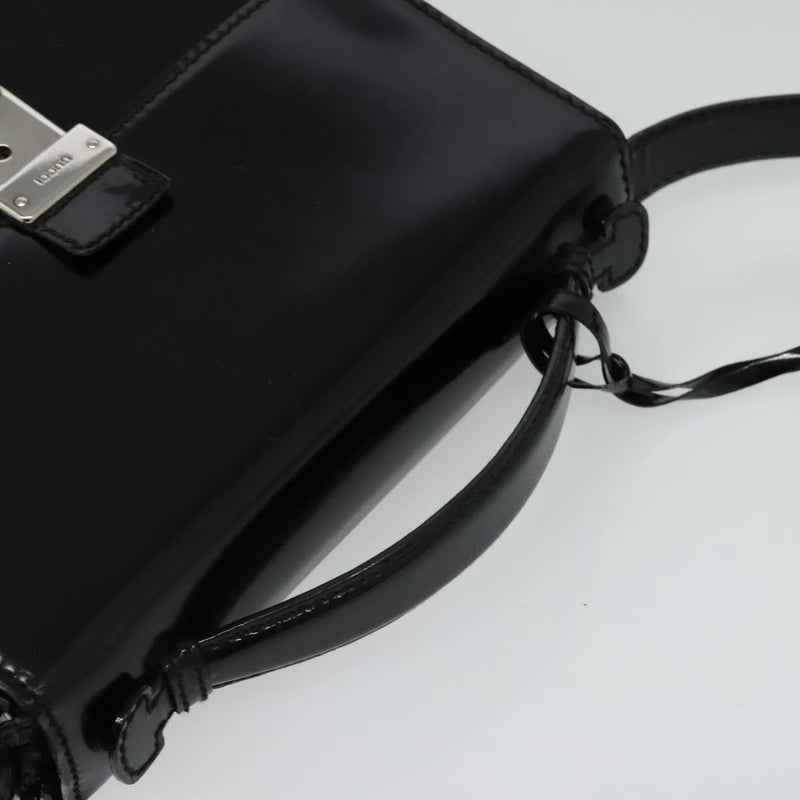 GUCCI Shoulder Bag Patent Leather Black Silver 018 123 1003 Auth BA1383