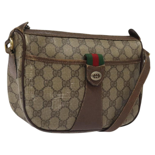 GUCCI GG Supreme Web Sherry Line Bag PVC Beige Gold 89 02 032 Auth BA1397