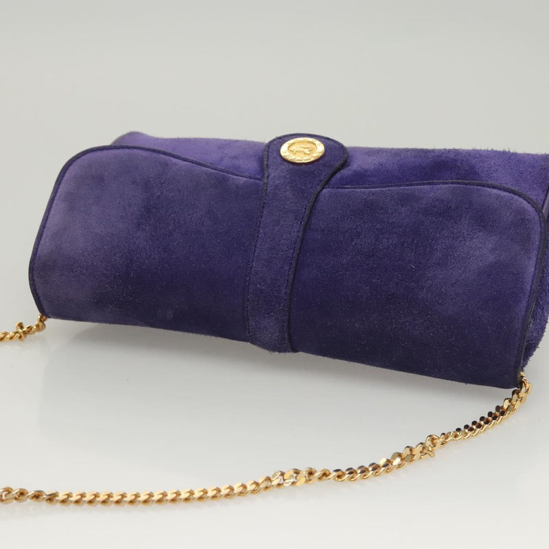CELINE Chain Shoulder Bag Suede Purple Auth BA1516